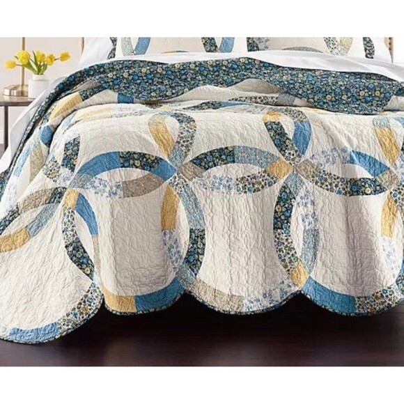 Martha Stewart Collection Wedding Rings Blue Full/Queen Quilt ,$340 NWT - Picture 1 of 5